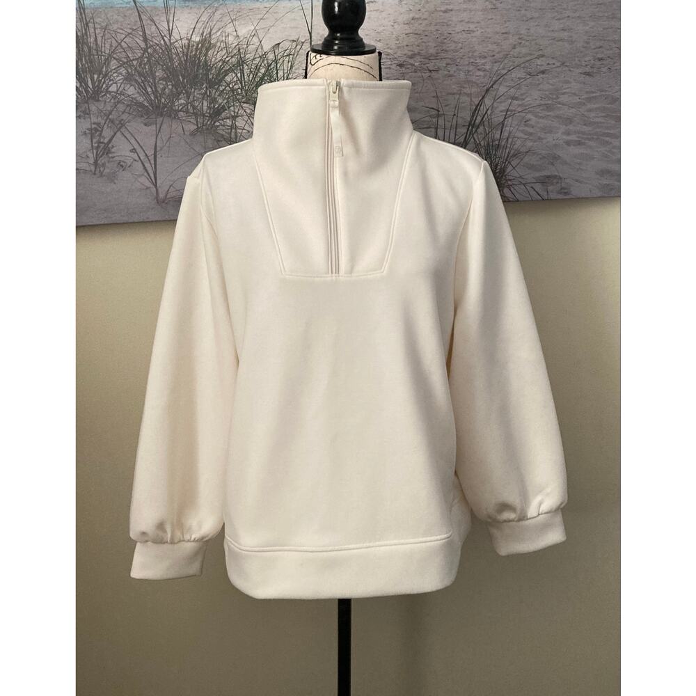 T by Talbots cozy cloud cream quarter zip pullover sweatshirt, size 2Xs petite